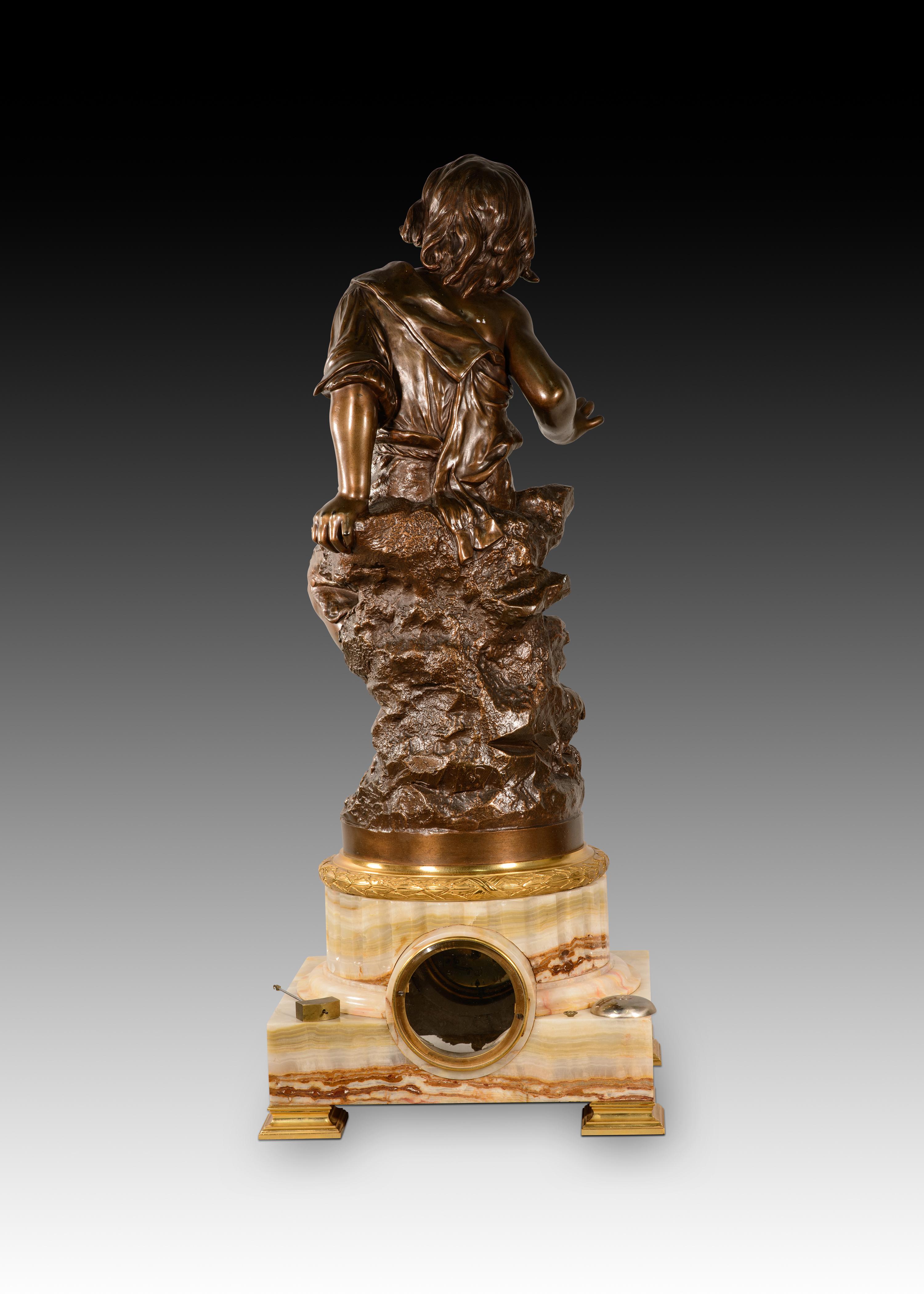 Reloj con escultura. Bronce, piedra. Coupier Fila y Provart, París, Francia. en venta 3