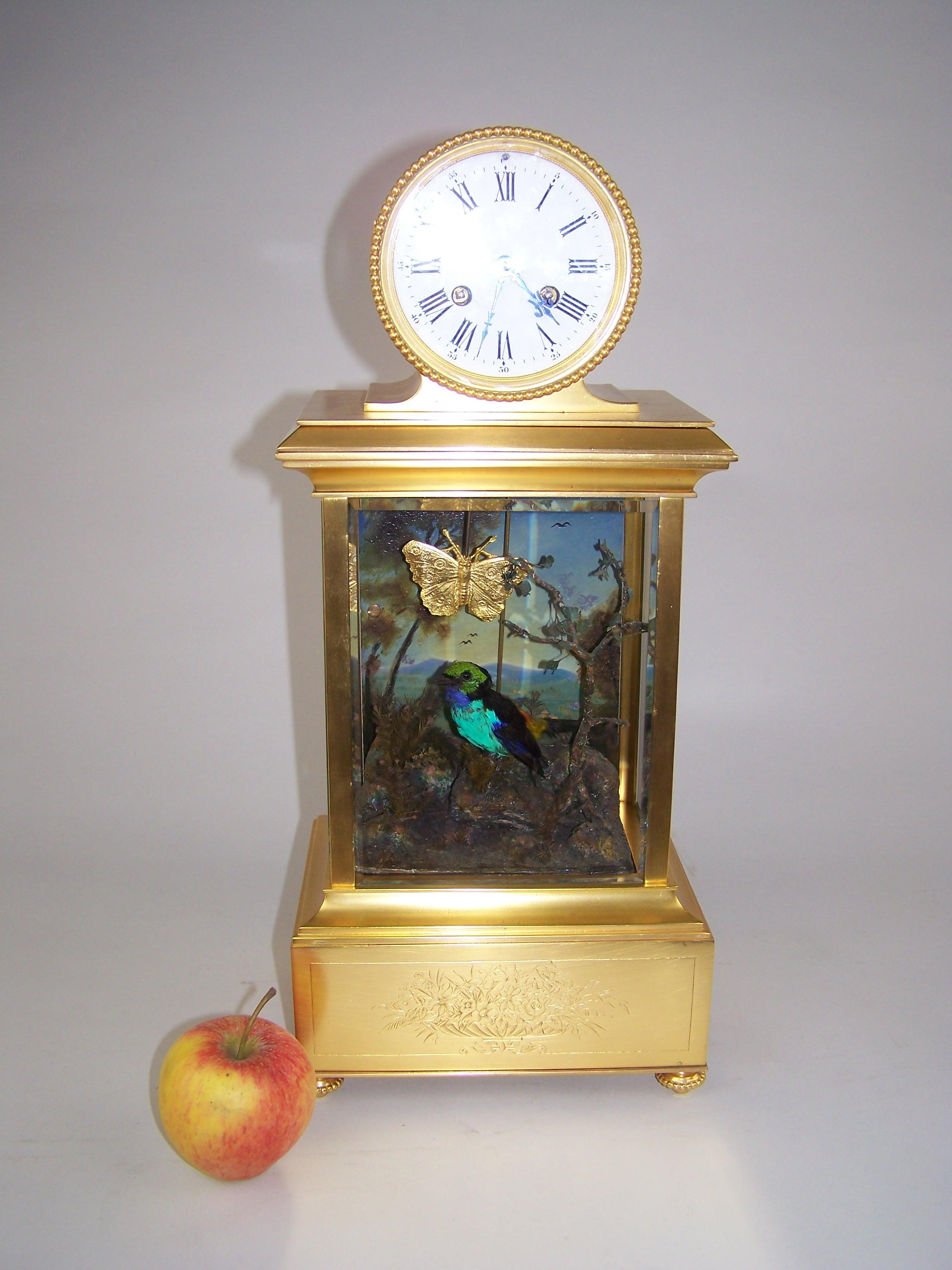 Horloge avec oiseau chantant Automaton par Bontems en vente