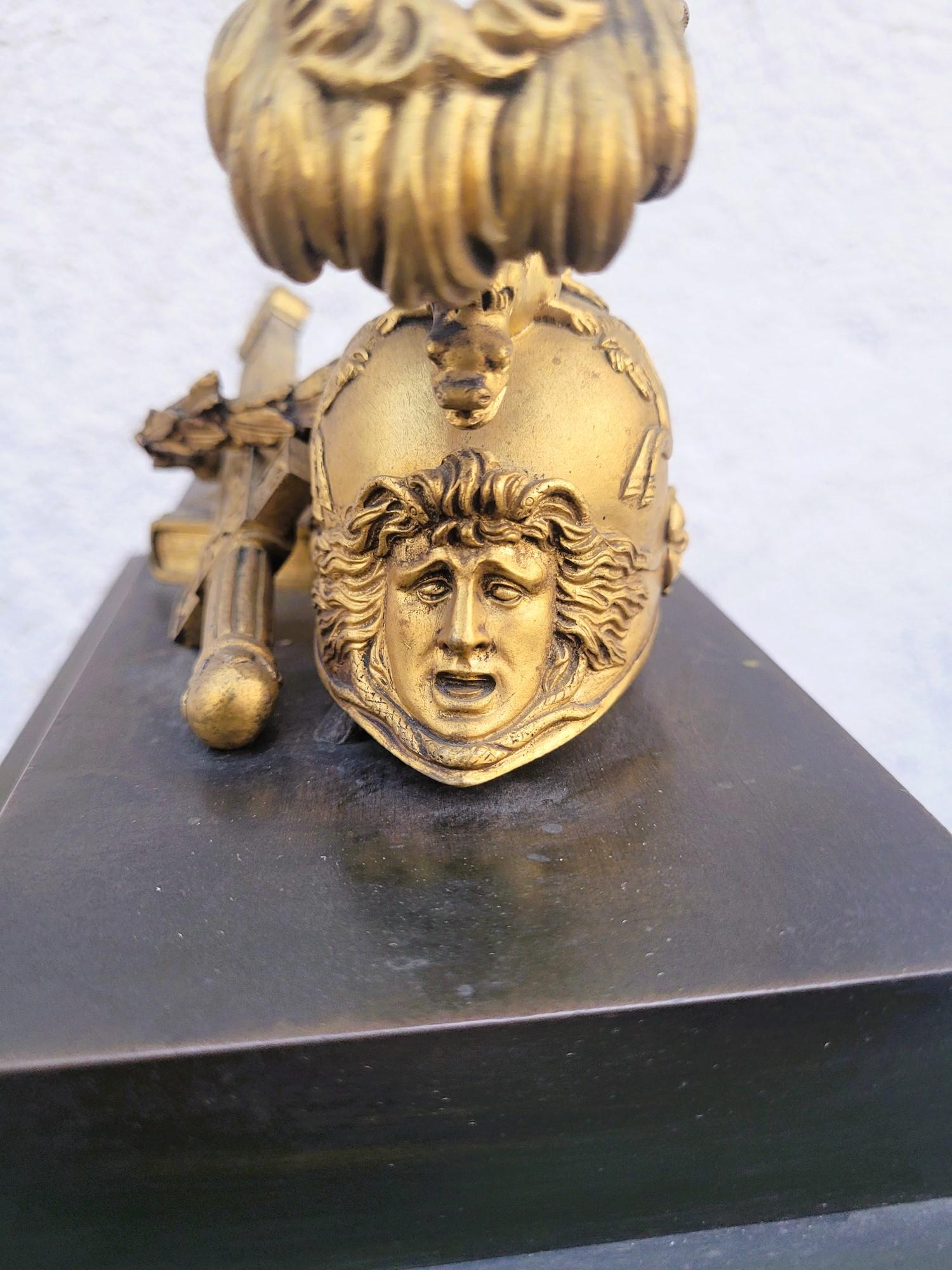Clock With Warrior Helmet, Bronze, 19th Century For Sale 7