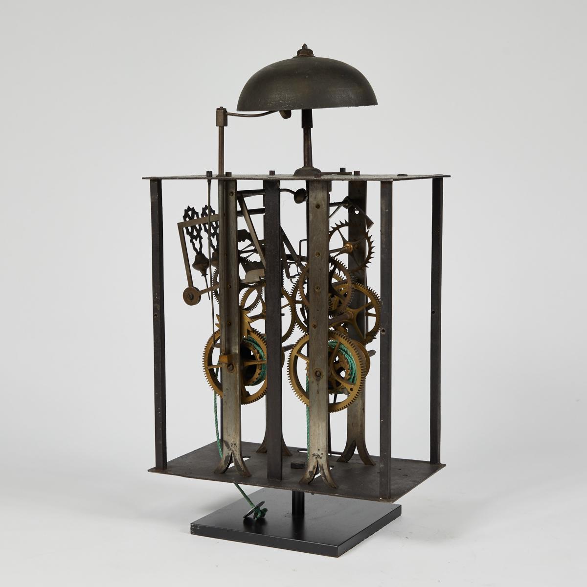 Industrial Clock Works from 19th Century Long Case Clock Mounted on Stand as Sculpture