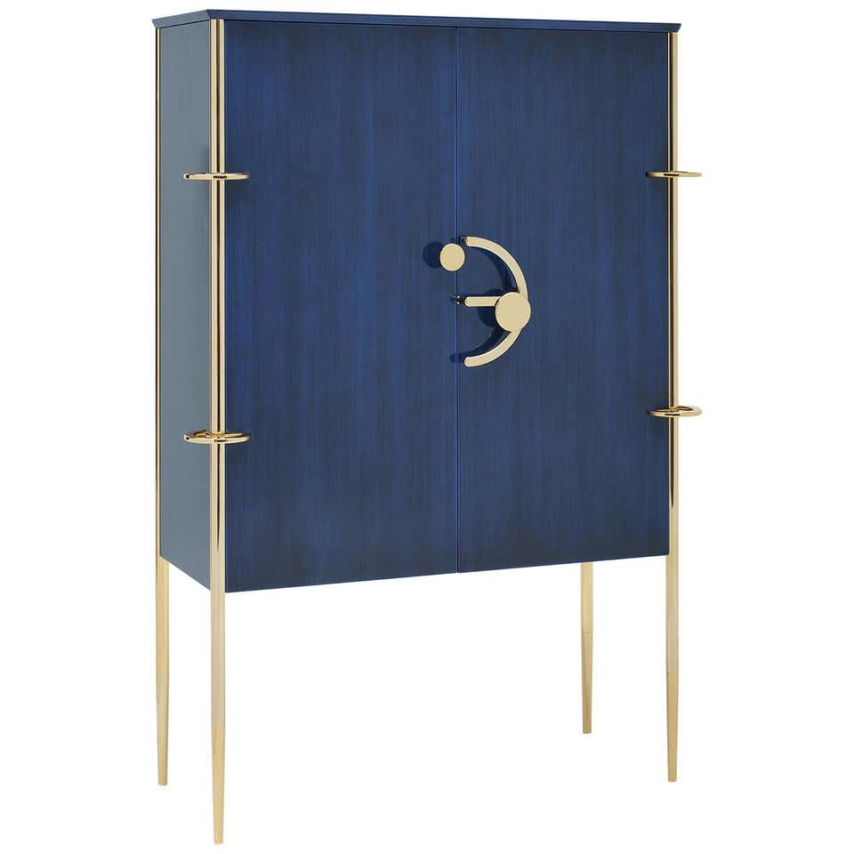 Clockwork, Blue Sideboard in Shellac, with Brass Finishing’s and Walnut ...