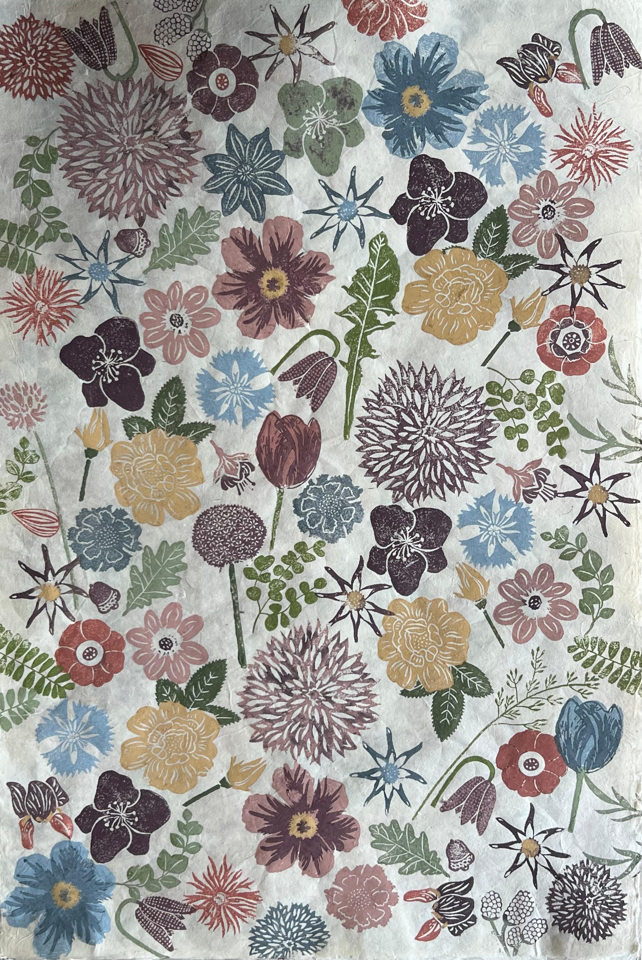 Cutting Patch, original art, woodblock print, contemporary, flora