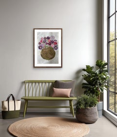 „Gathered in Bloom“, Originalkunstwerk, Holzschnitt, zeitgenössisch, Flora