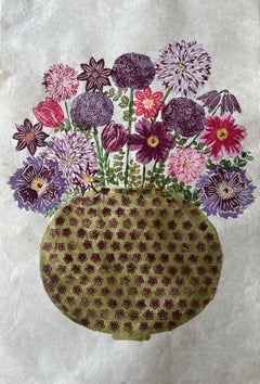 „Gathered in Bloom“, Originalkunstwerk, Holzschnitt, zeitgenössisch, Flora