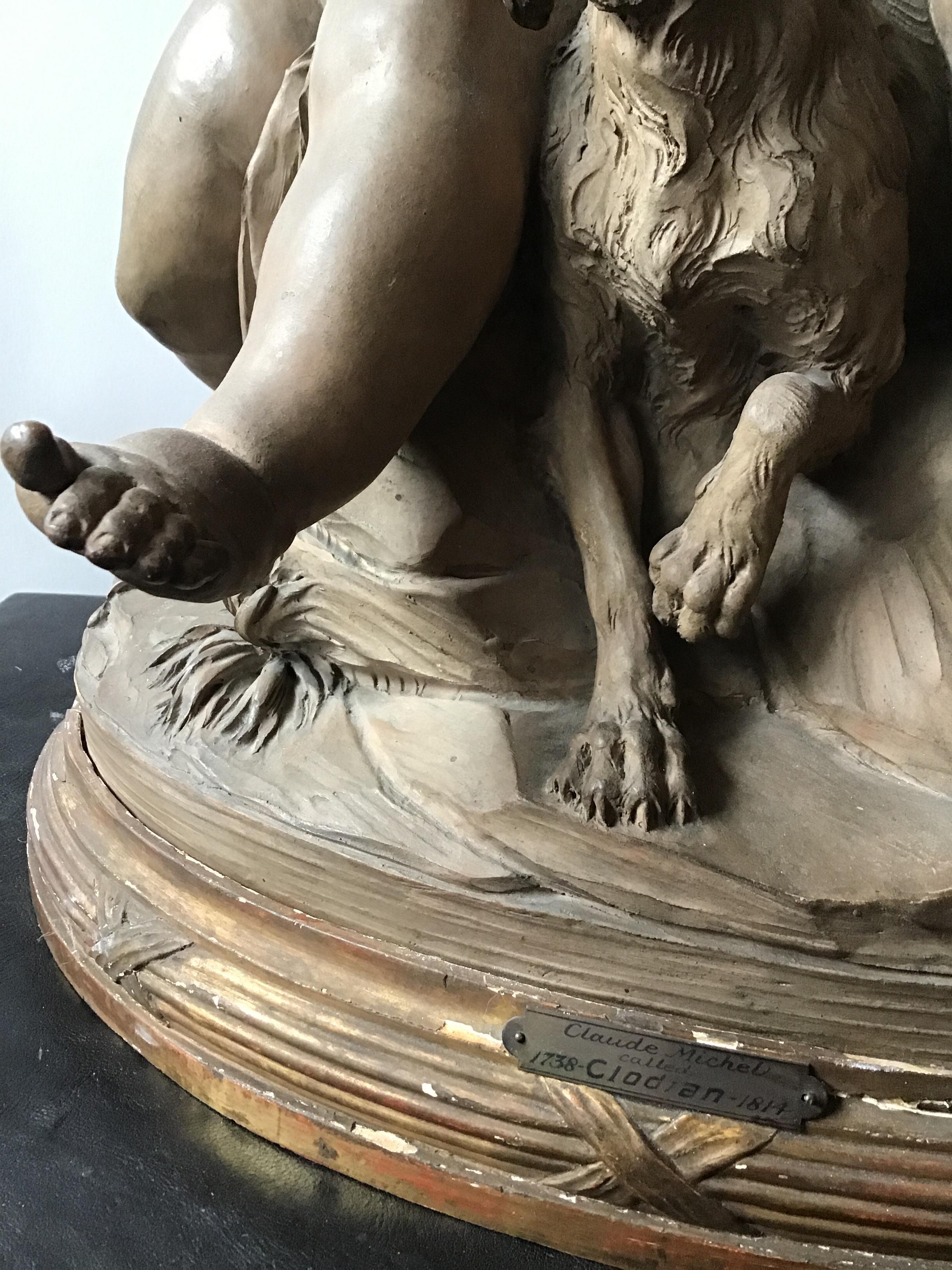 Clodian Terracotta Sculpture of Cherubs and Dog For Sale 8