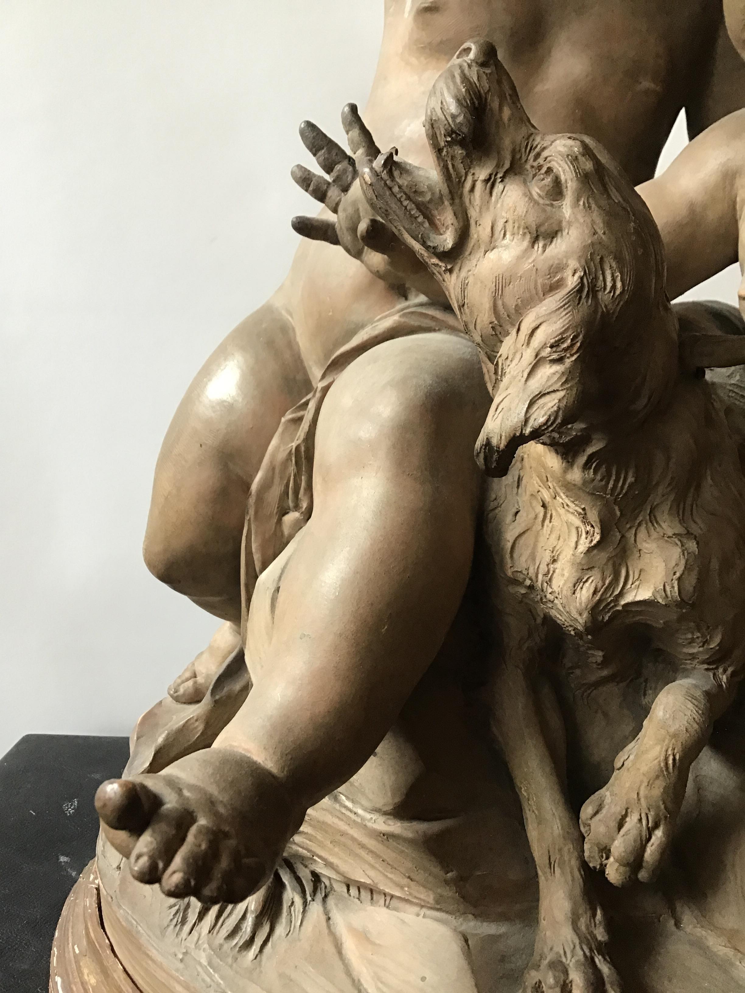 Clodian Terracotta Sculpture of Cherubs and Dog For Sale 9