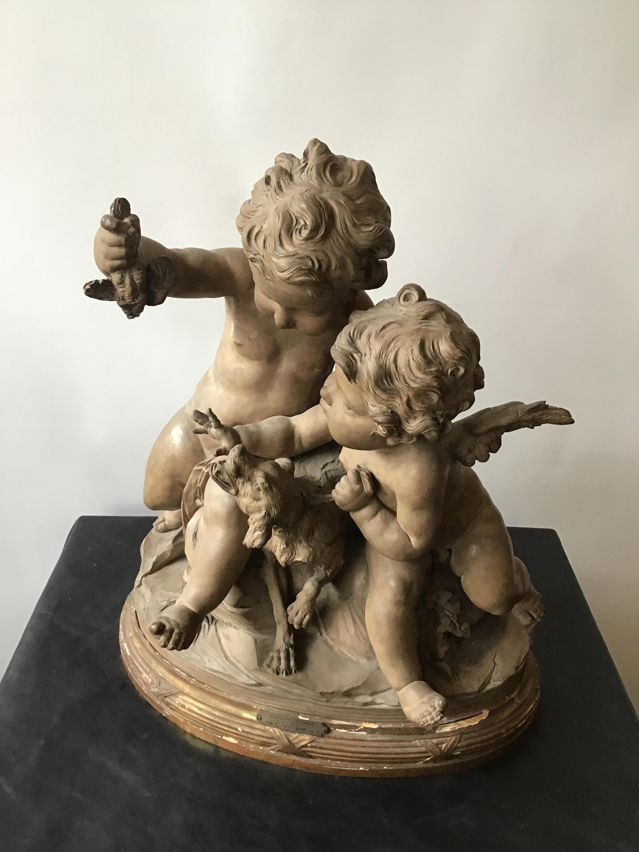 Clodian Terracotta Sculpture of Cherubs and Dog For Sale 10