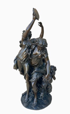 CLODION - Bronze, Bacchantes and Young Satyr