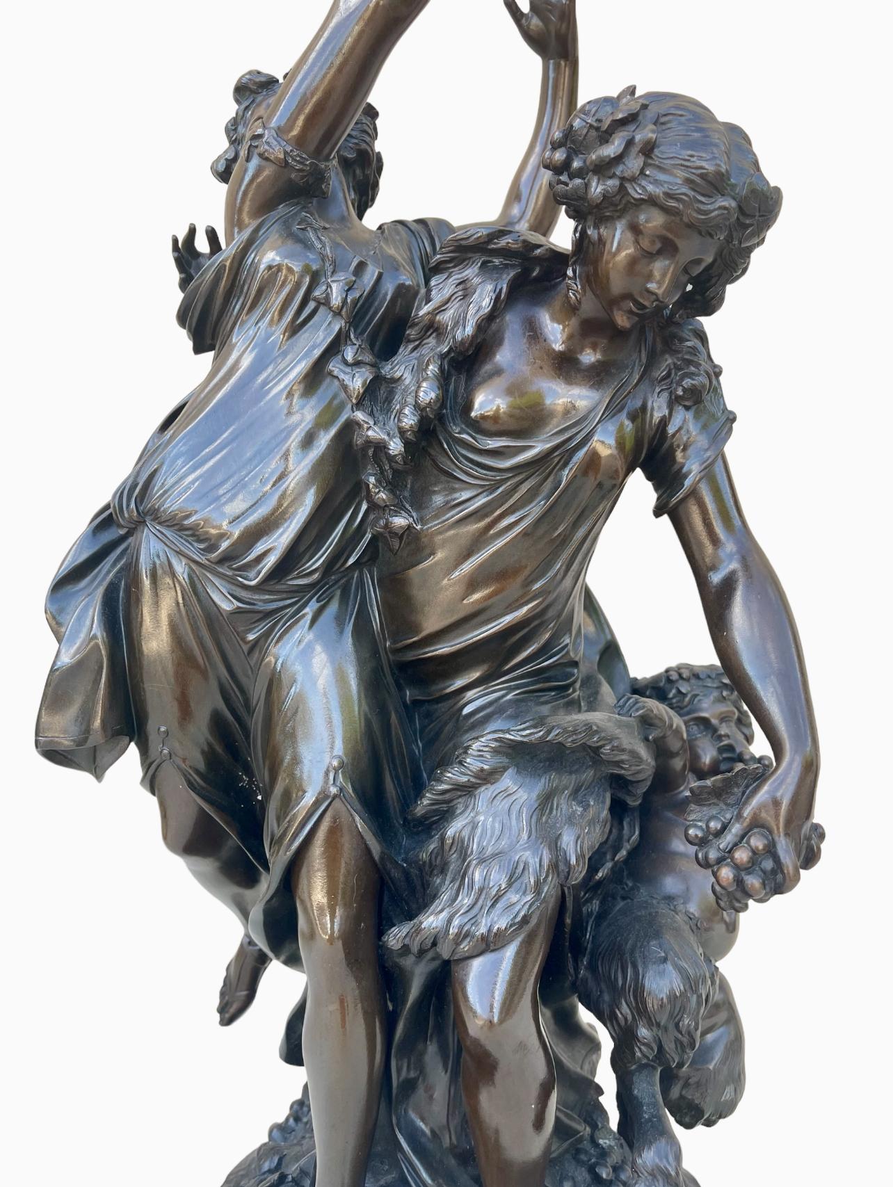 French CLODION - Bronze, Bacchantes and Young Satyr For Sale