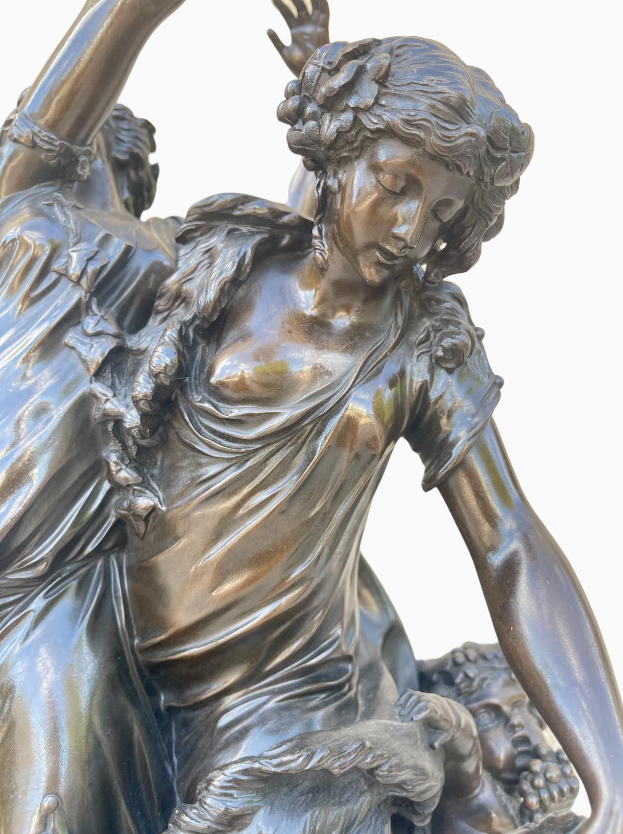 CLODION - Bronze, Bacchantes and Young Satyr In Good Condition For Sale In Beaune, FR
