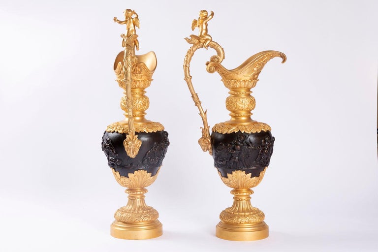 Clodion, Pair of Ewers in Bronze with Two Patinas, Late 19th Century For  Sale at 1stDibs