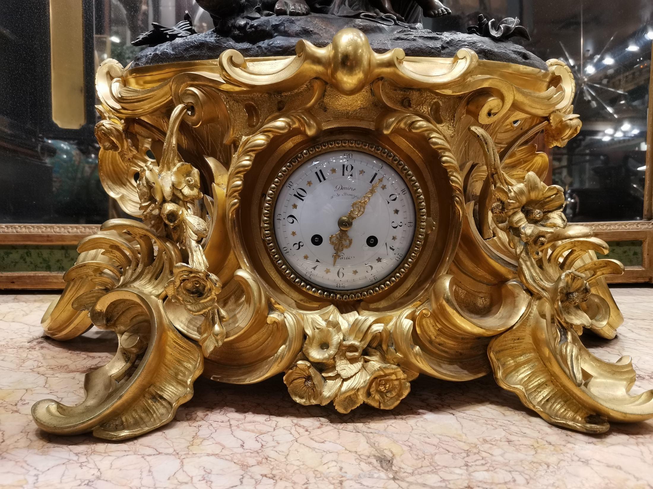 Louis XIV Clodion Signed Very Large and Heavy Bronze Clock, the Bronze is Gilded 19th Cent For Sale