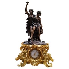 Antique Clodion Signed Very Large and Heavy Bronze Clock, the Bronze is Gilded 19th Cent