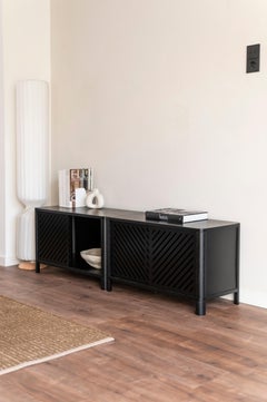 Cloe · Black Shoe Rack with Black Metal Doors