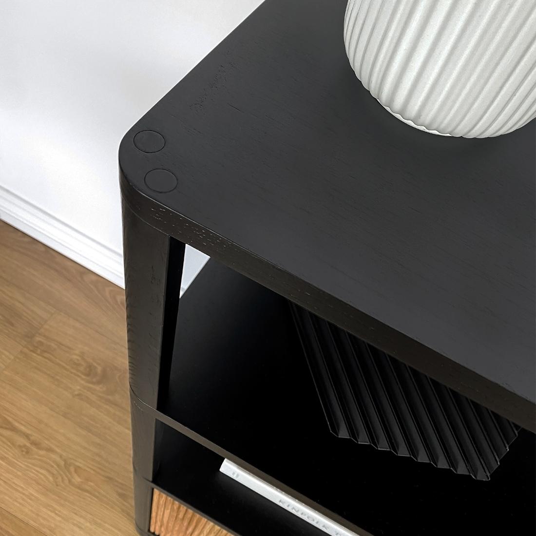 Contemporary Cloe, Black Side Table with Black Wood Doors For Sale