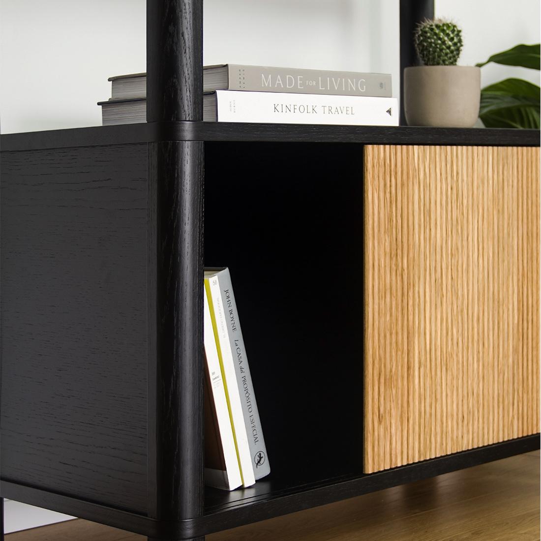 Cloe, Black Side Table with Black Wood Doors For Sale 1