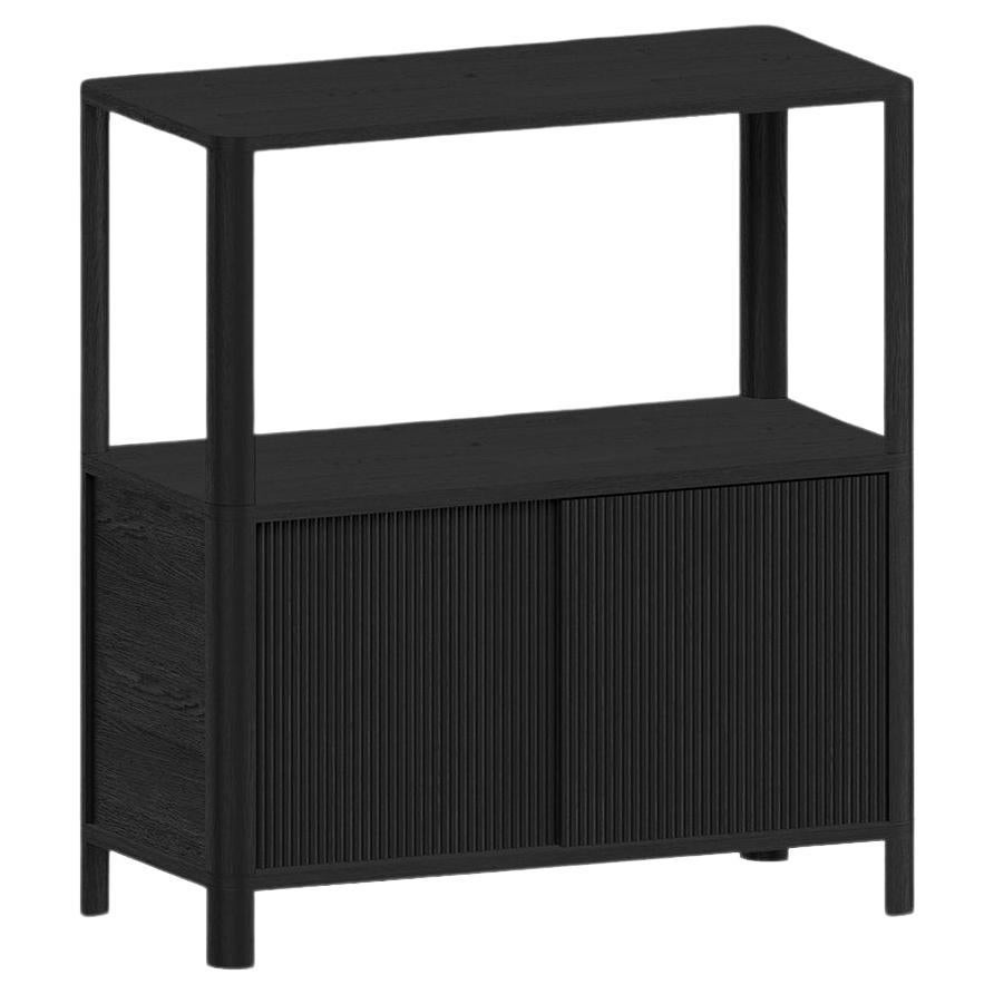 Cloe - Table d'appoint noire avec portes en bois noir en vente