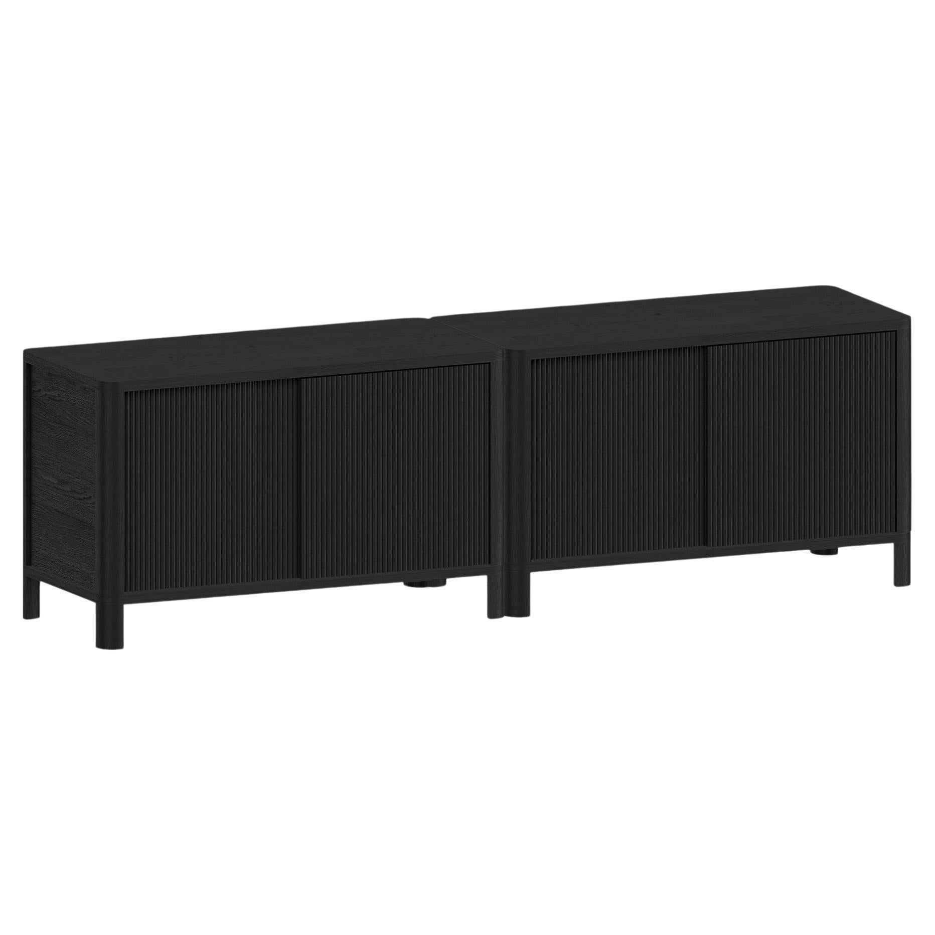 Cloe, Black Tv Stand with Black Wood Doors For Sale