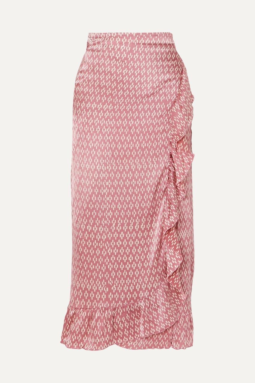 Cloe Cassandro Dusty Pink Print Seiden-Wickelrock und Top L (Braun)