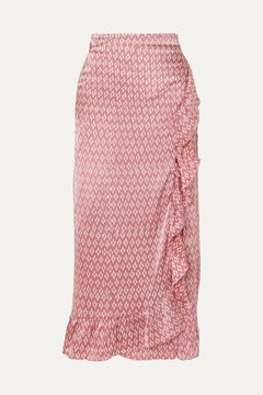 Cloe Cassandro Dusty Pink Print Silk Wrap Skirt and Top L at 1stDibs