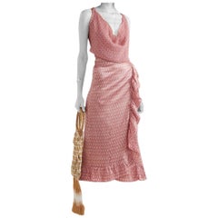 Cloe Cassandro Dusty Pink Print Silk Wrap Skirt and Top L