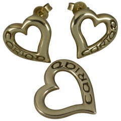 Clogau 9 Carat Yellow Gold Cariad Heart Stud Earrings and Pendant