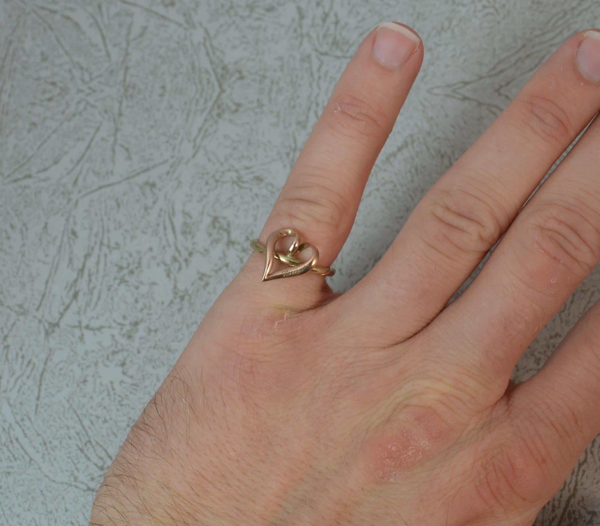 CLOGAU 9 Carat Yellow and Rose Gold Cariad Heart Ring In Excellent Condition In St Helens, GB
