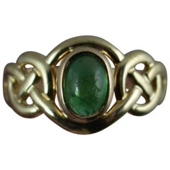 Used Clogau Designer 9 Carat Yellow Gold and Emerald Cabochon Ring