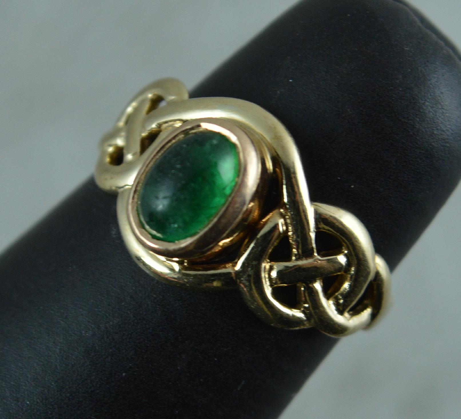 Clogau Designer 9 Carat Yellow Gold and Emerald Cabochon Ring 6