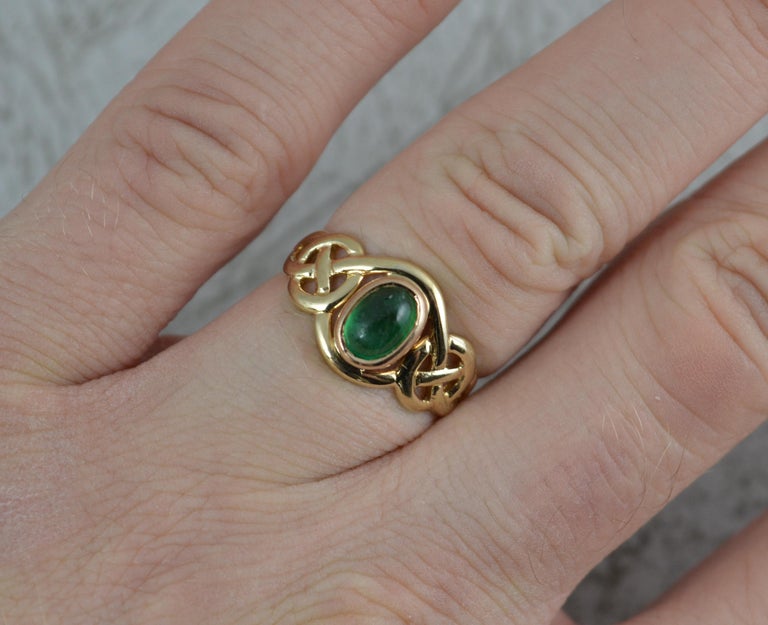 Clogau Designer 9 Carat Yellow Gold and Emerald Cabochon Ring