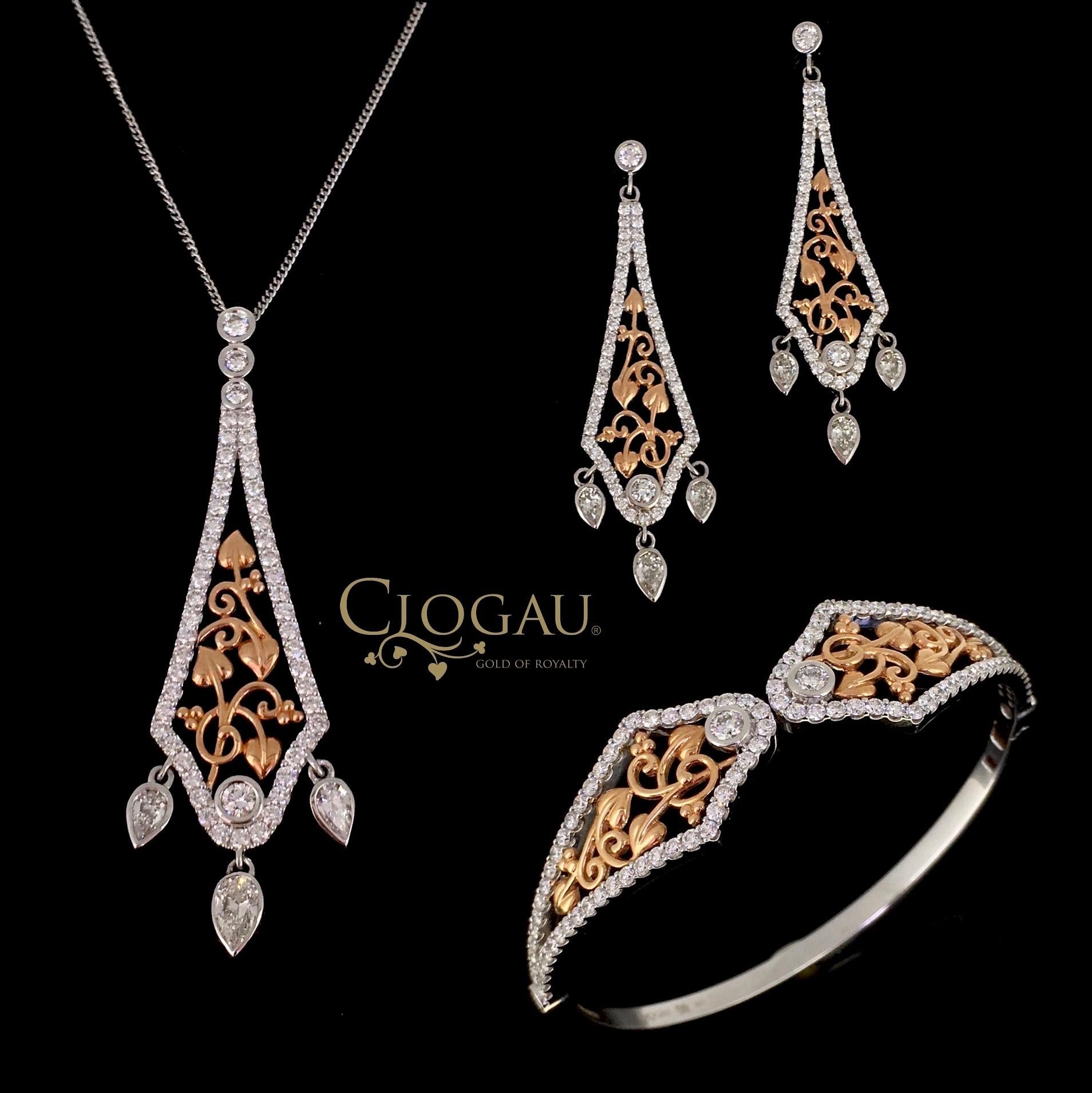This beautiful set consists of a bangle, a pair of earrings and a pendant necklace. It is part of the Gold of Royalty collection called “Debutante”. This collection was created in association with Historic Royal Palaces. Each piece contains Welsh