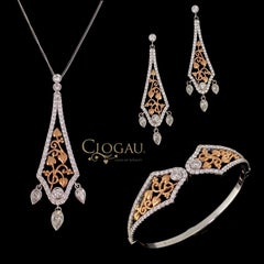 Clogau Diamonds ”Debutante” White Rose Gold Cuff Earrings Necklace Jewellery Set