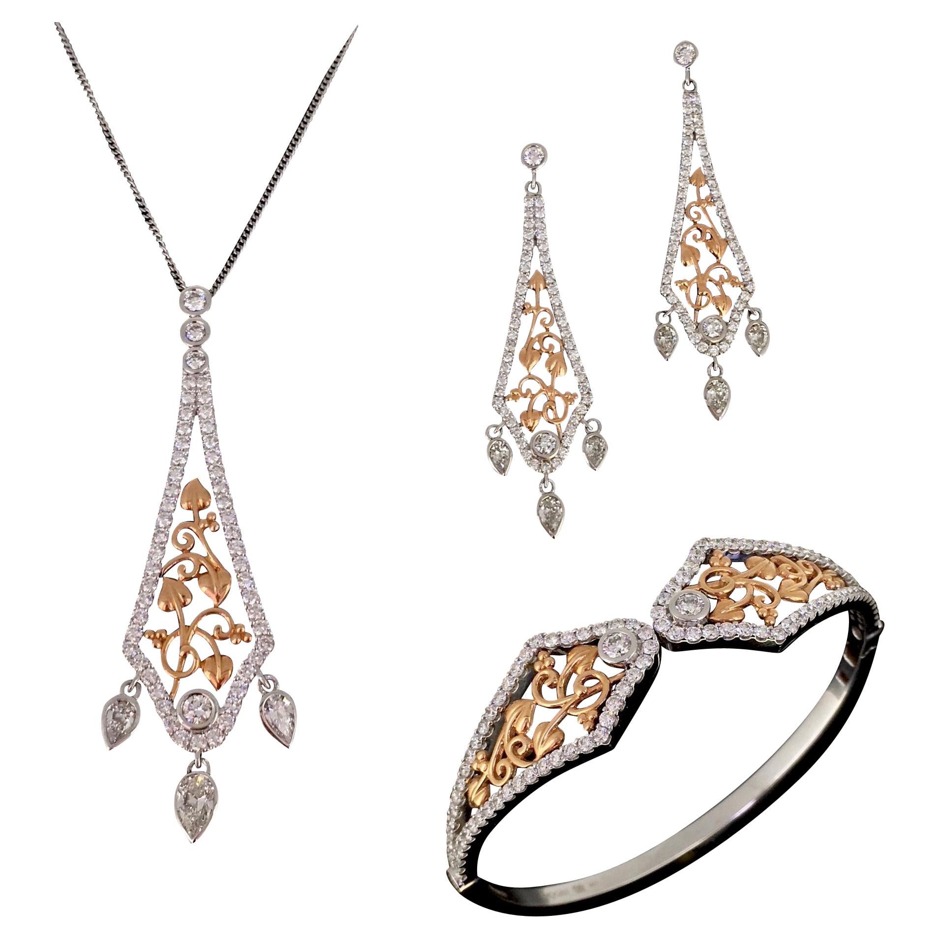 Clogau Diamonds ”Debutante” White Rose Gold Cuff Earrings Necklace Jewellery Set