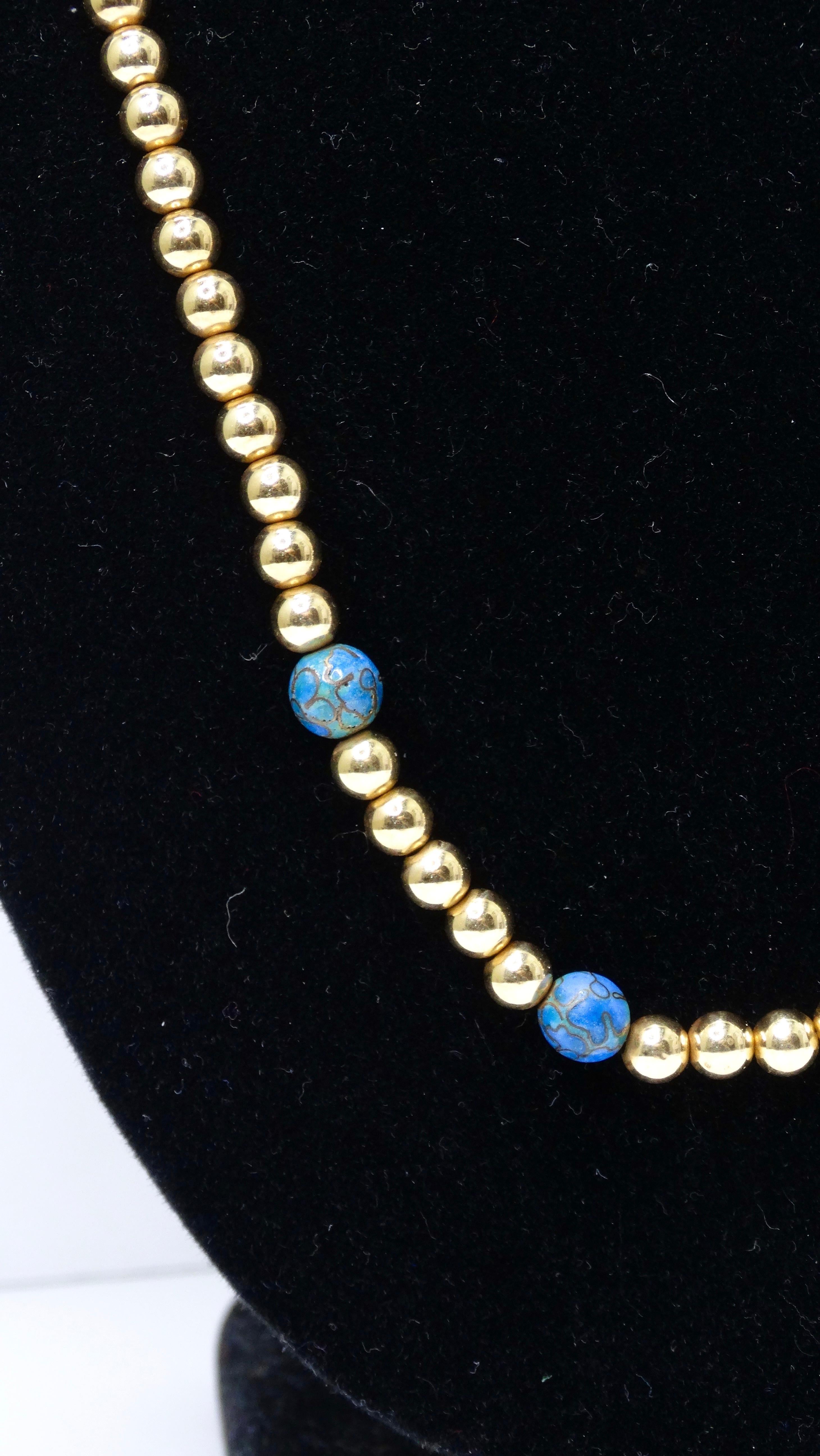 Perlenkette aus Cloisonné und 14k Gold mit Perlen im Zustand „Hervorragend“ im Angebot in Scottsdale, AZ
