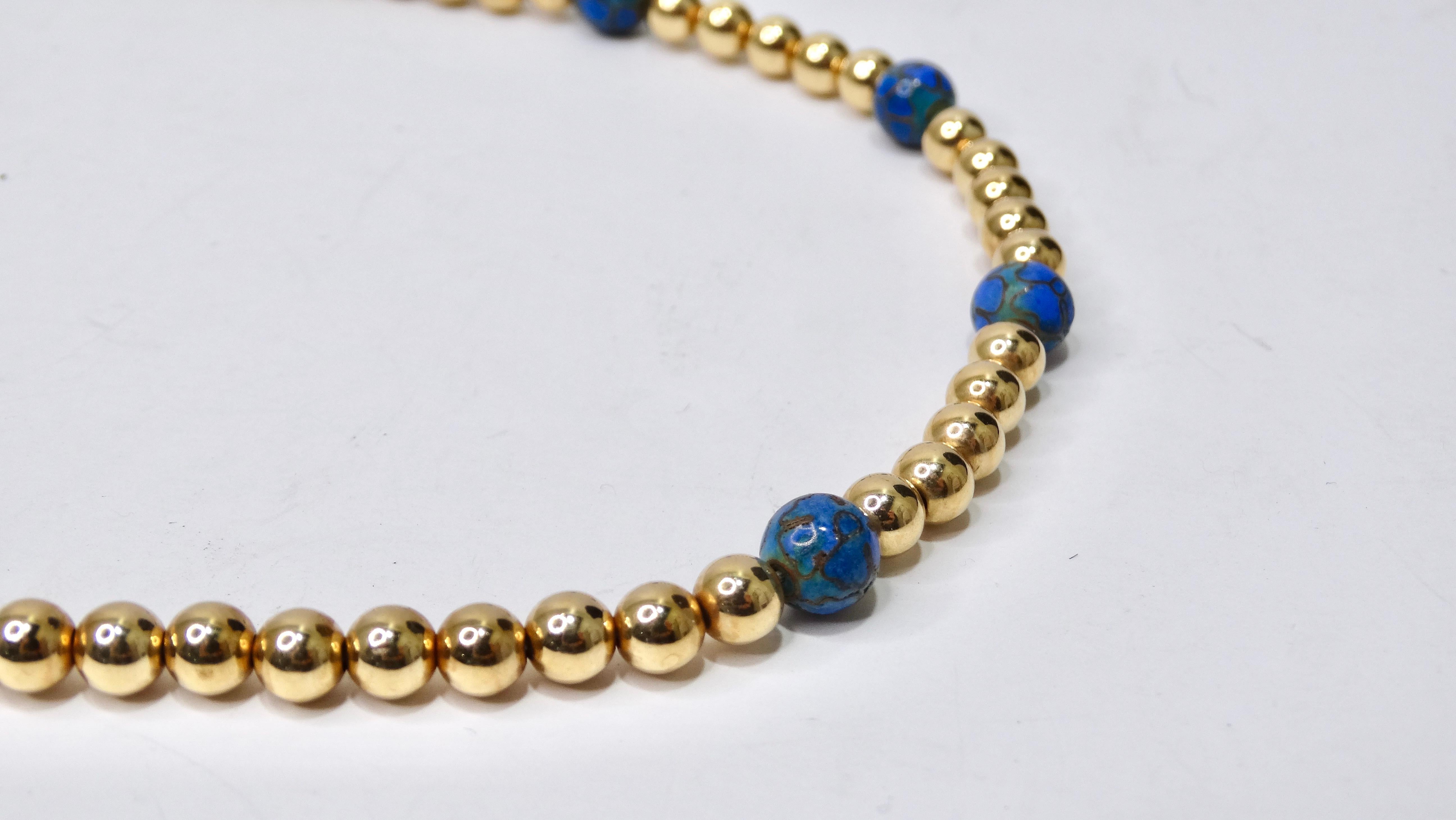 Perlenkette aus Cloisonné und 14k Gold mit Perlen im Angebot 3