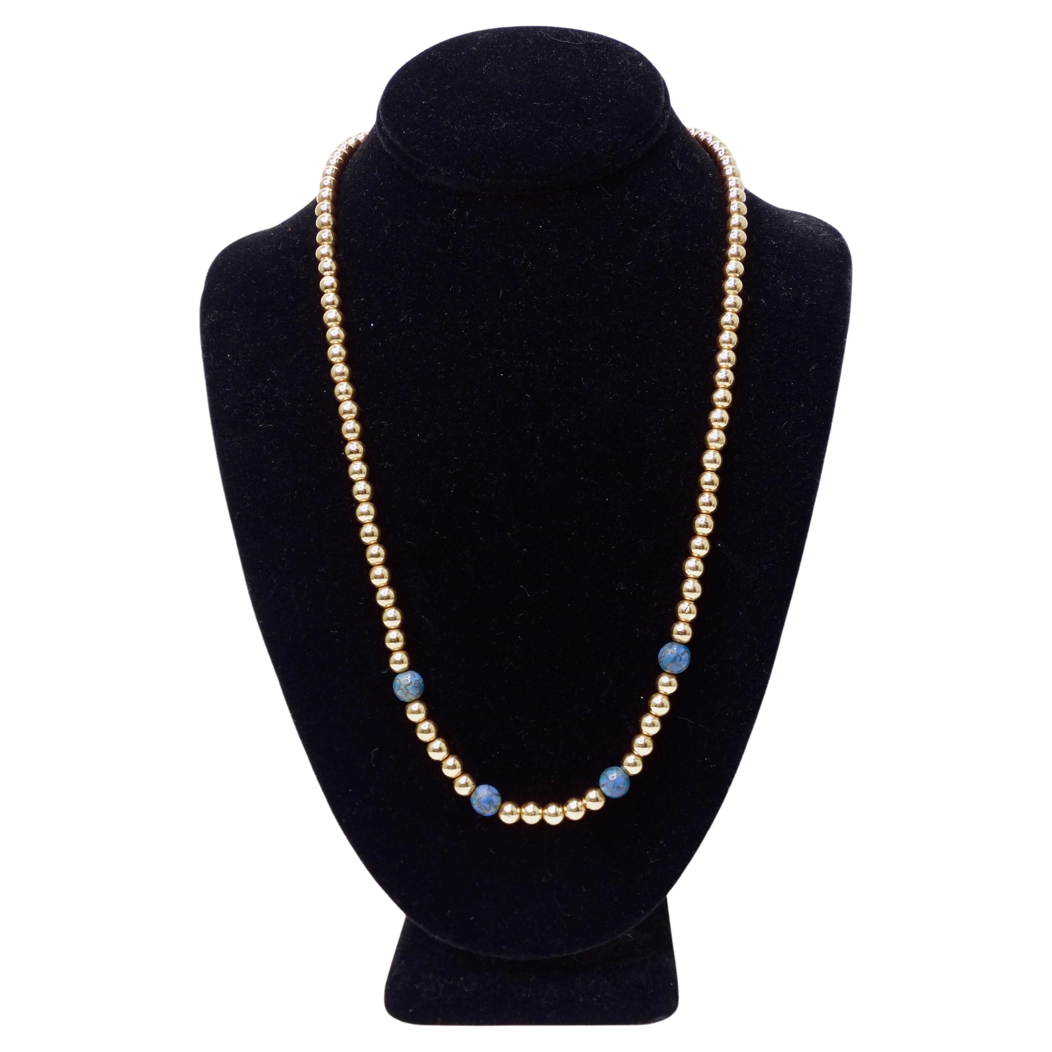 Perlenkette aus Cloisonné und 14k Gold mit Perlen im Angebot