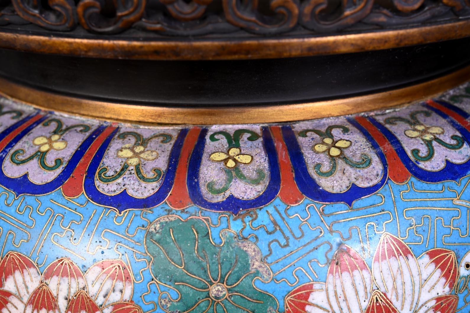 Cloisonné and Bronze Vase, Signed BARBEDIENNE, in the Style of Édouard LIÈVRE For Sale 3