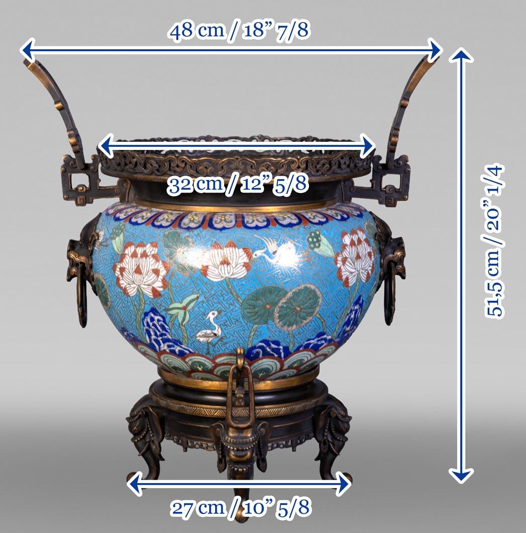 Cloisonné and Bronze Vase, Signed BARBEDIENNE, in the Style of Édouard LIÈVRE For Sale 6
