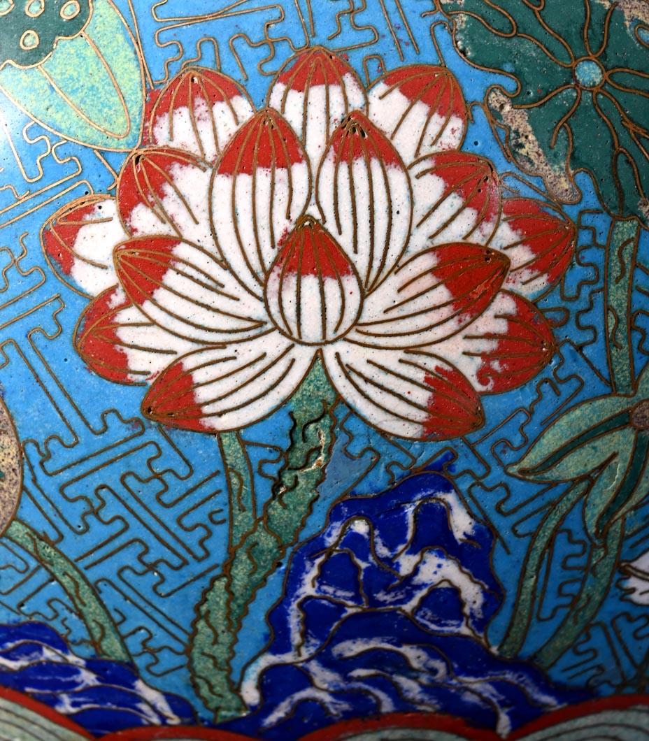 French Cloisonné and Bronze Vase, Signed BARBEDIENNE, in the Style of Édouard LIÈVRE For Sale