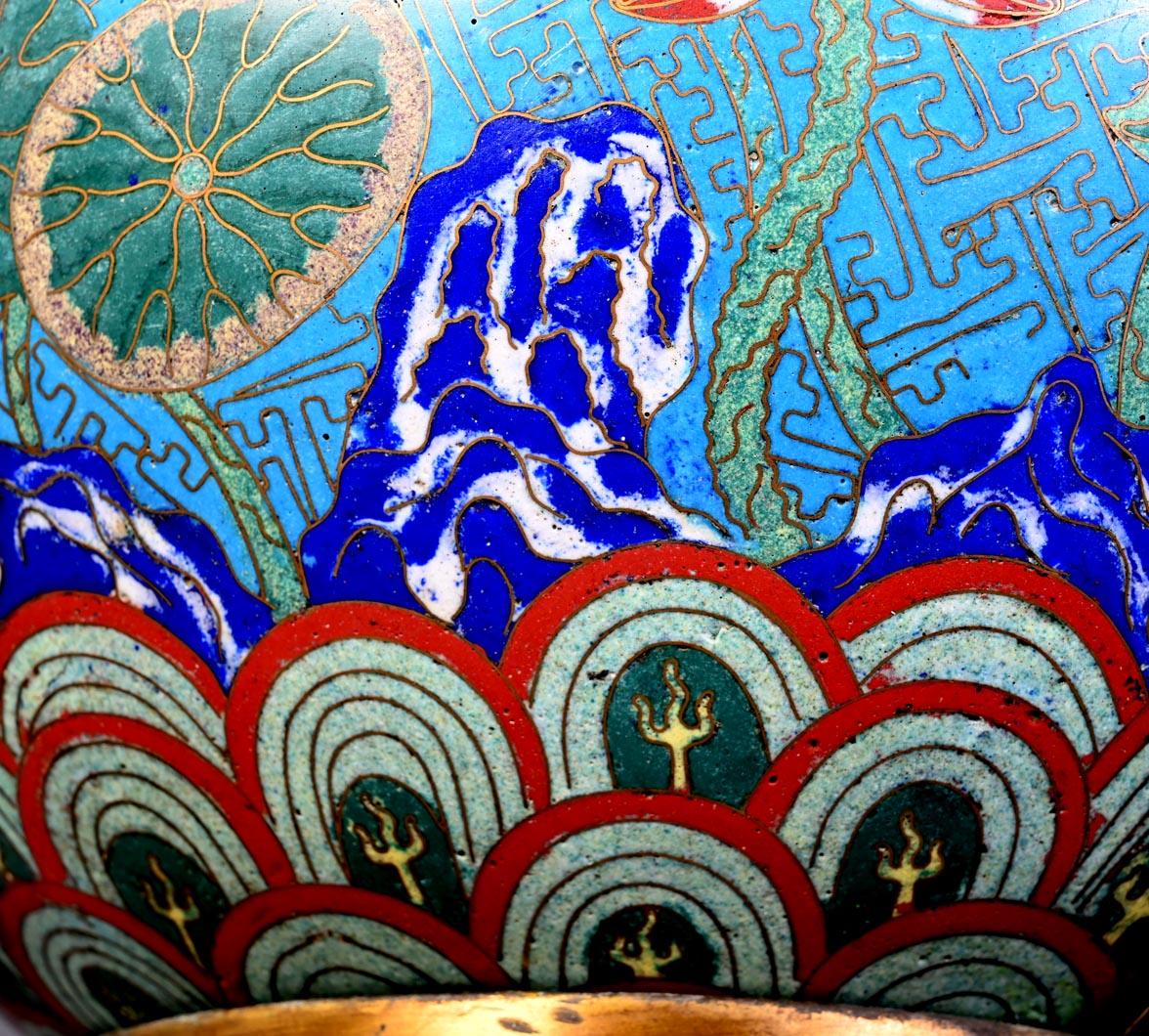 Cloissoné Cloisonné and Bronze Vase, Signed BARBEDIENNE, in the Style of Édouard LIÈVRE For Sale