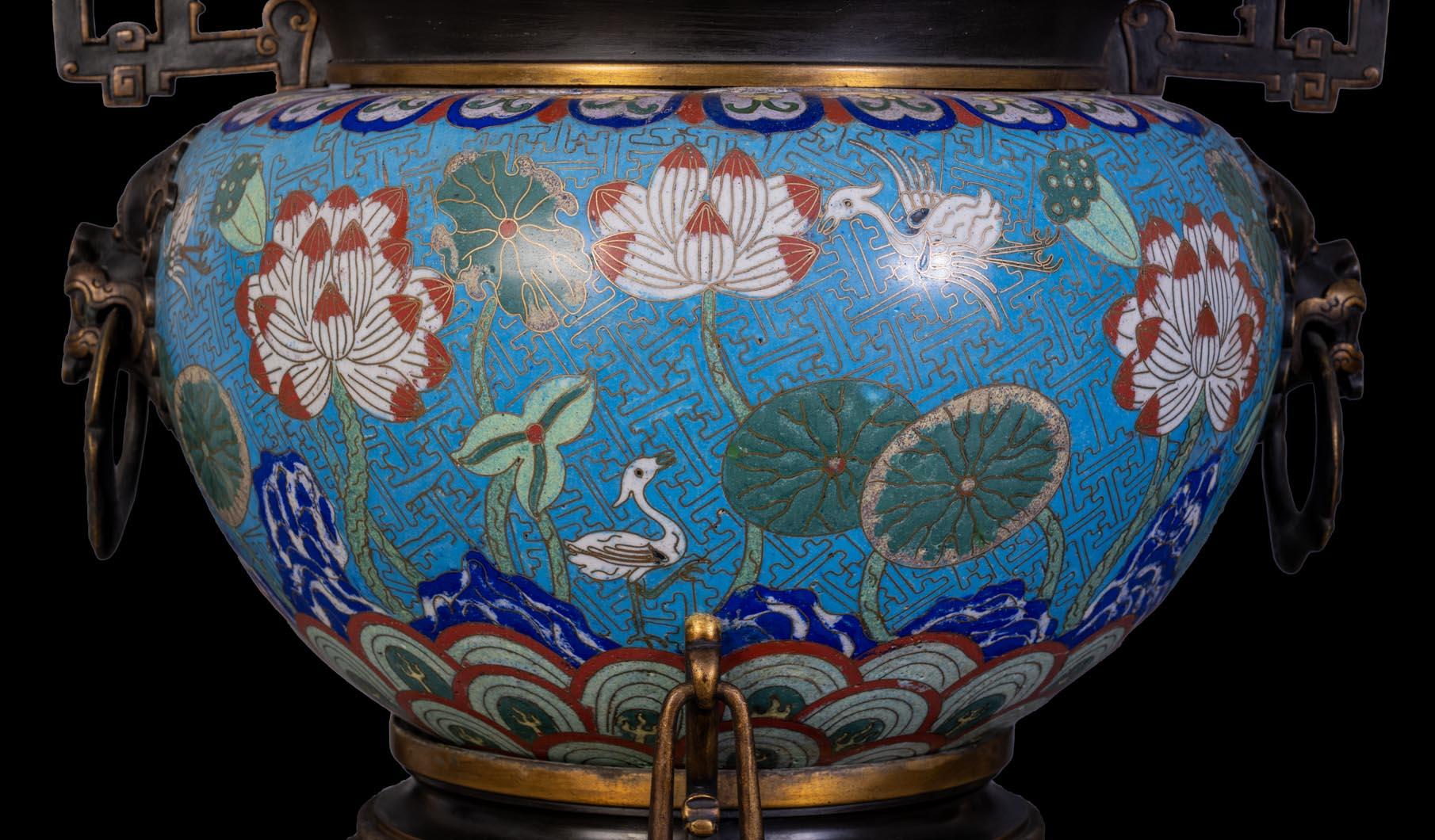 Cloisonné and Bronze Vase, Signed BARBEDIENNE, in the Style of Édouard LIÈVRE For Sale 1