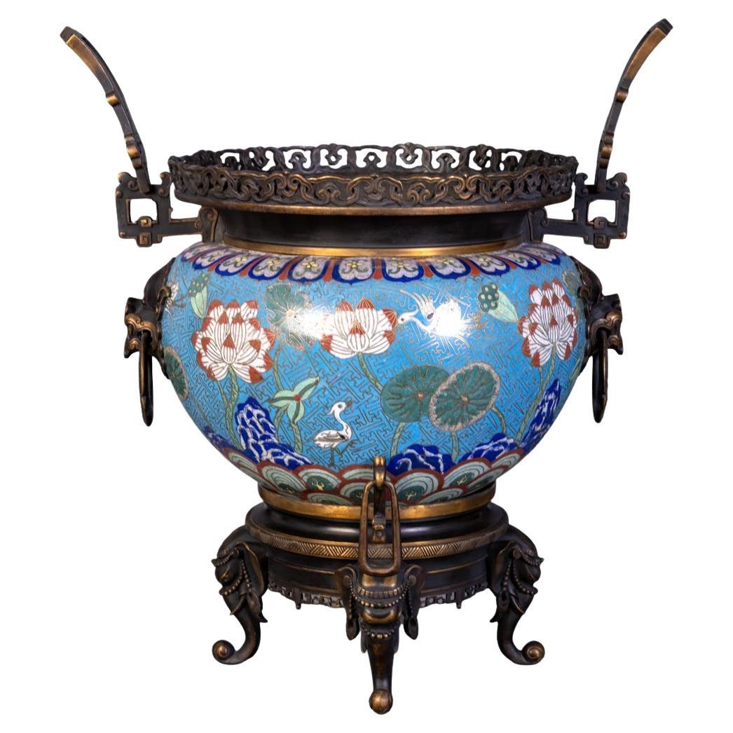 Cloisonné and Bronze Vase, Signed BARBEDIENNE, in the Style of Édouard LIÈVRE For Sale
