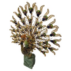 Cloisonne and Enameled Filligree Peacock Sculpture
