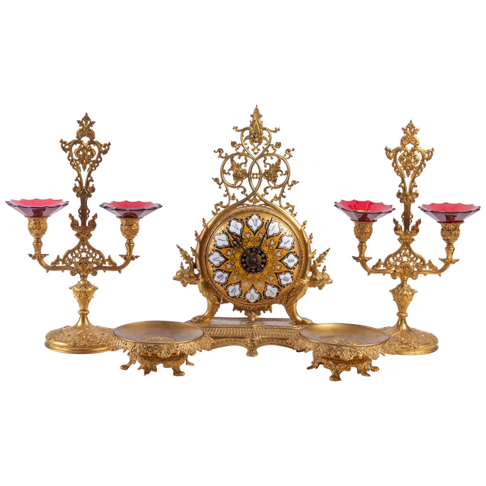 Cloisonné and Enameled Bronze Set, Signed F. Barbedienne