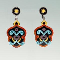 Cloisonne and Silver Drop Earrings