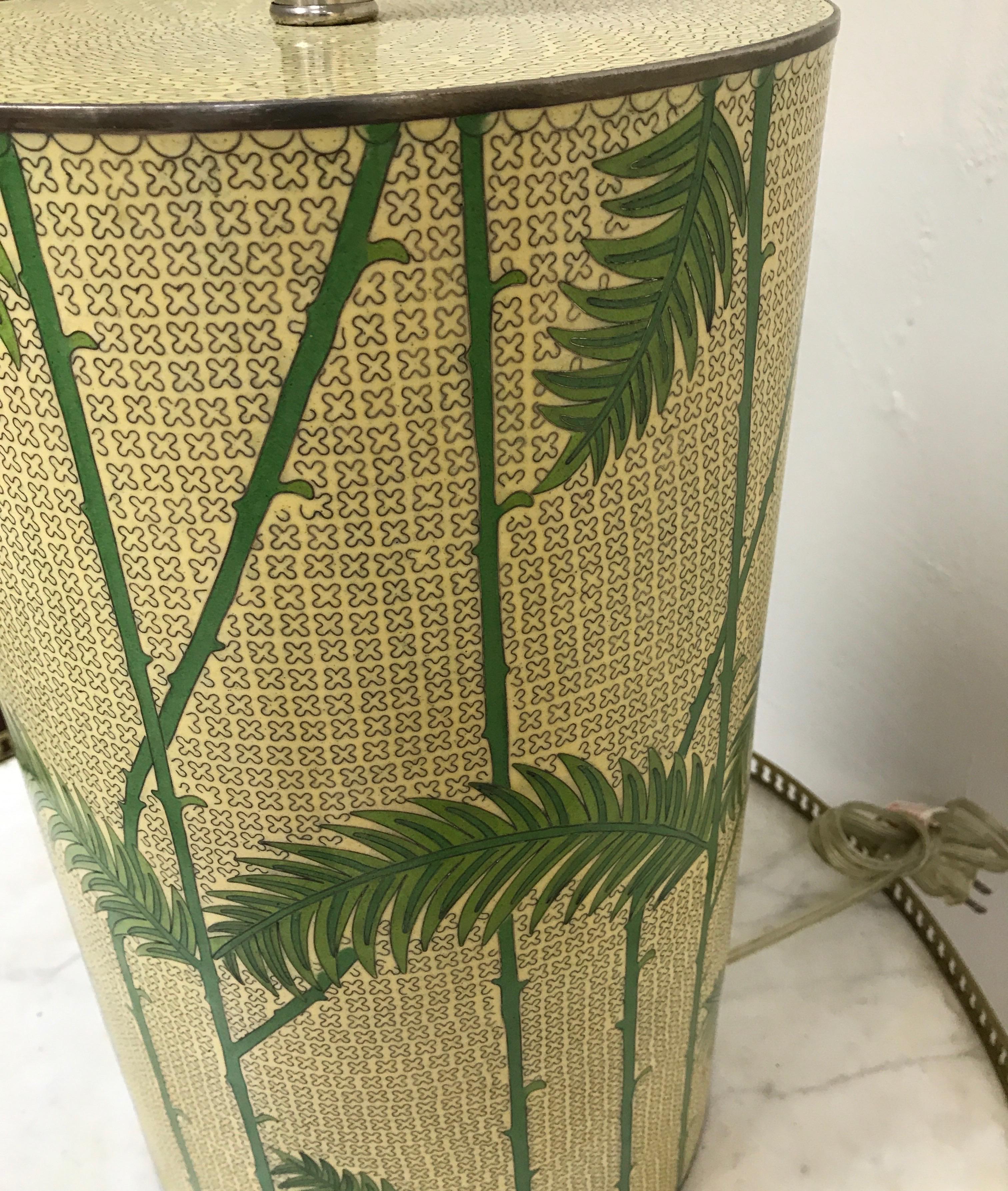 Cloisonne Bamboo and Fern Motif Lamp by Jaime Young In Good Condition For Sale In West Palm Beach, FL