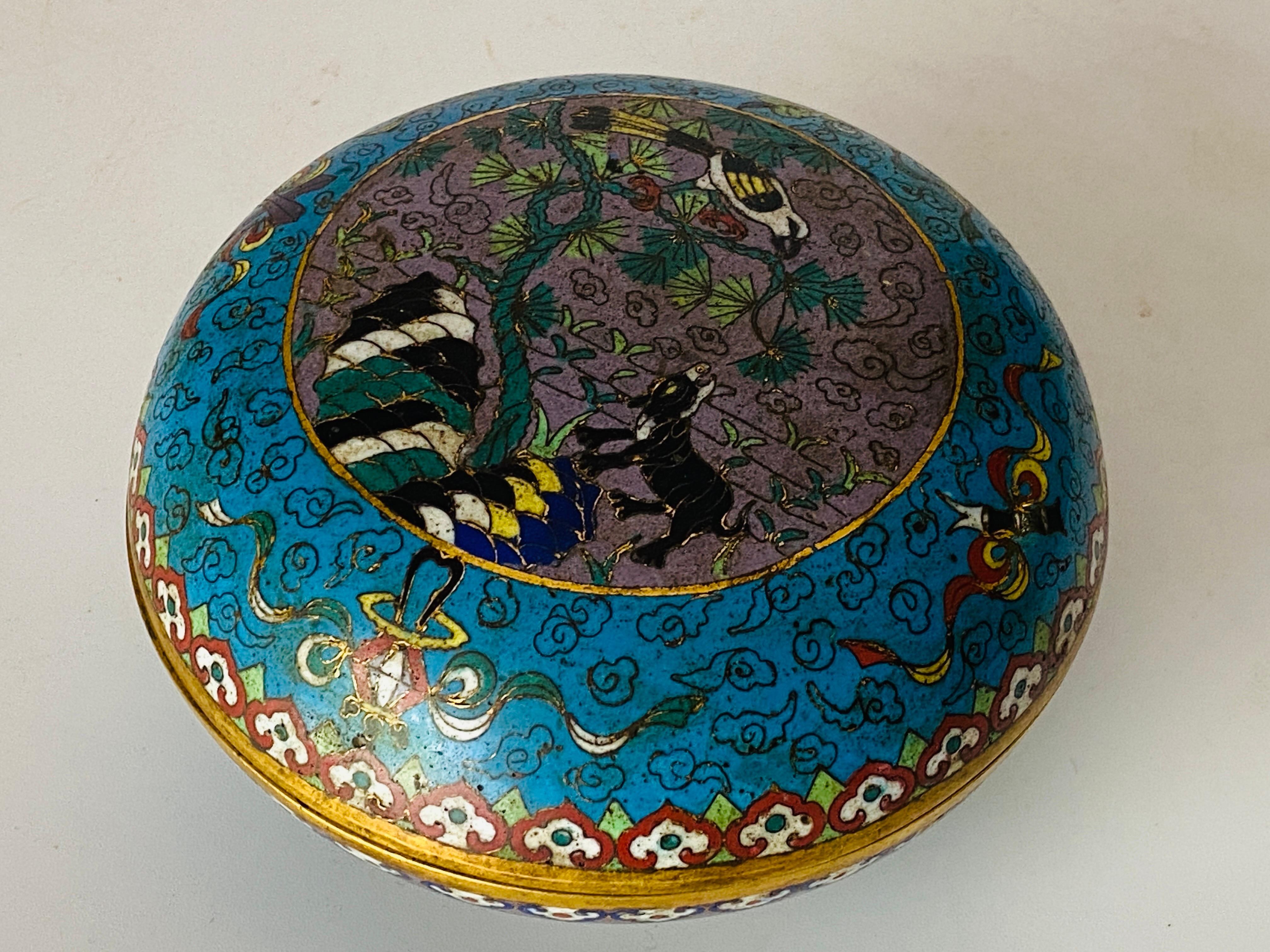 Cloisonné Box with Colored Flowers and Animals Pattern China 19th Century 2