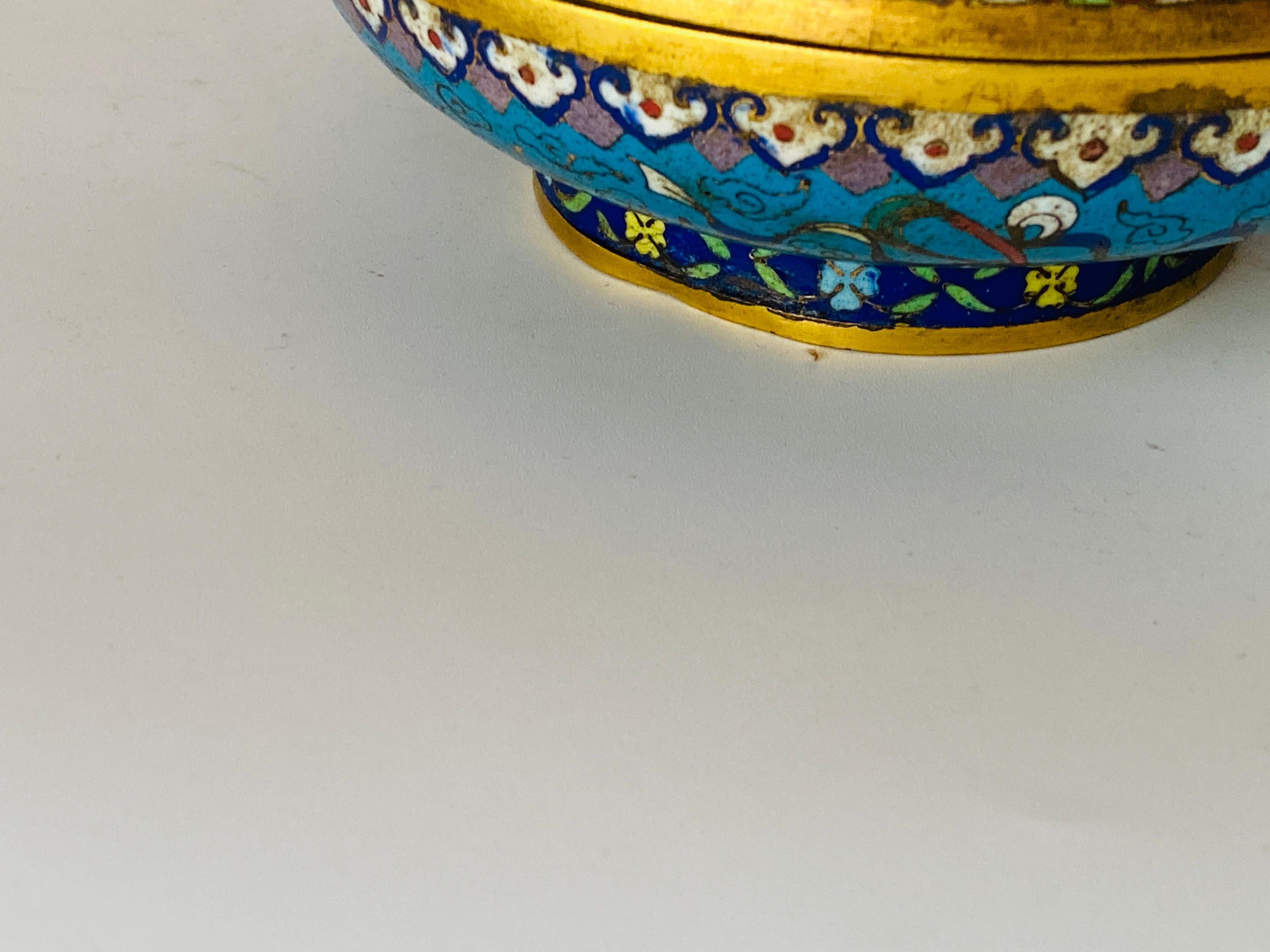 Cloisonné Box with Colored Flowers and Animals Pattern China 19th Century 4