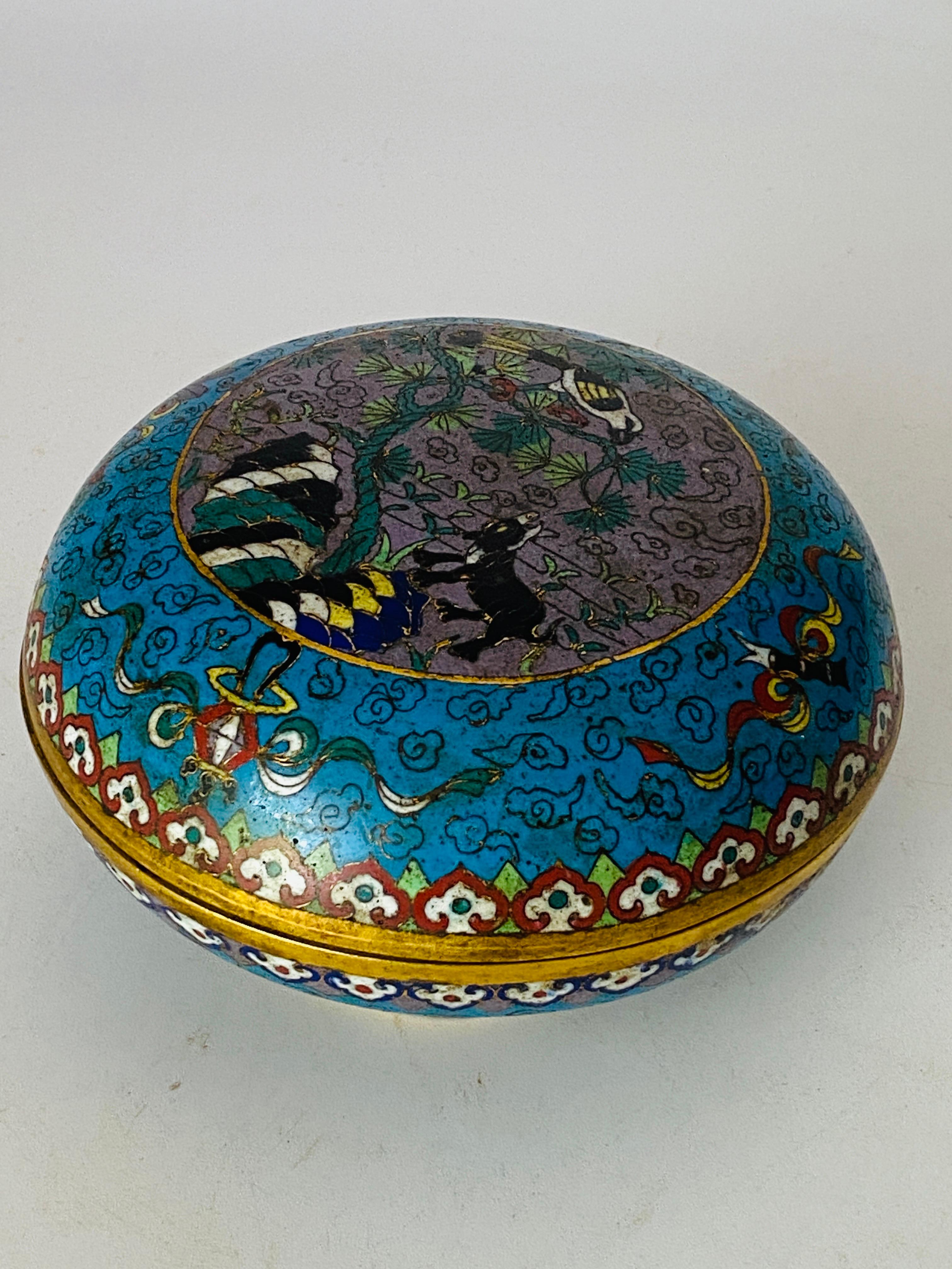Cloisonné Box with Colored Flowers and Animals Pattern China 19th Century 6