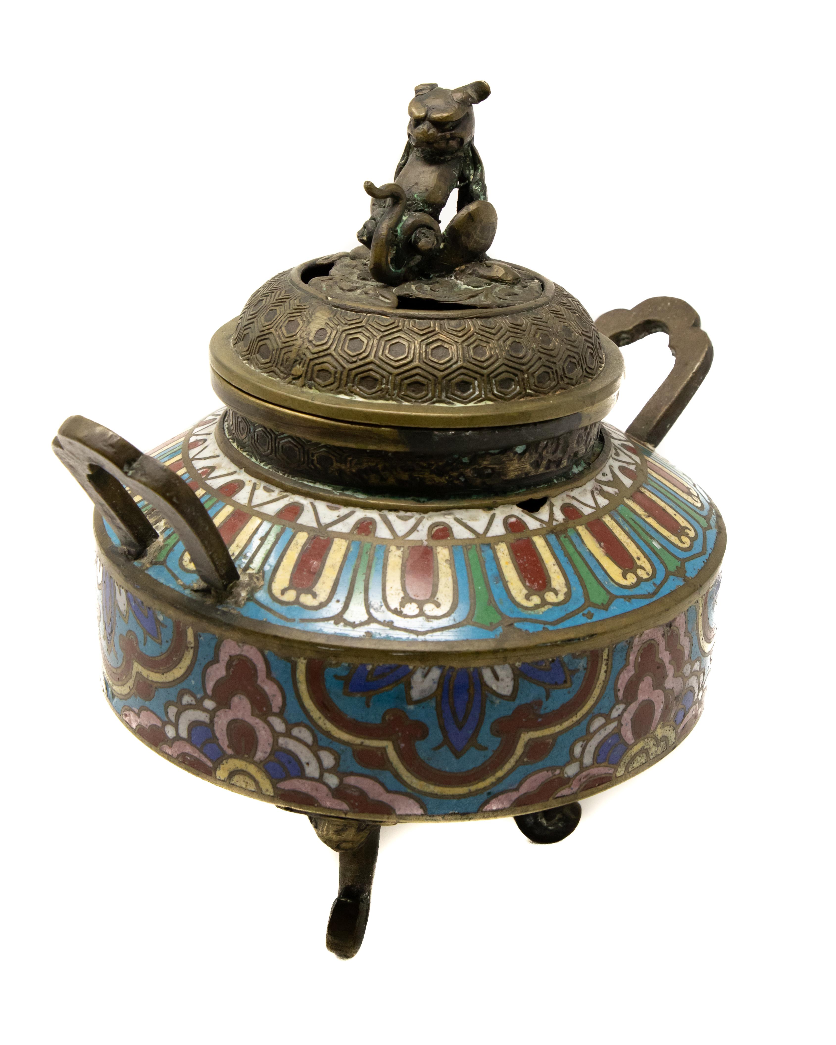 Chinese Japanese Bronze Cloisonné Censer For Sale